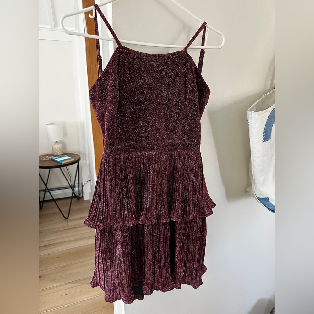 Open Back Sparkling Burgundy Mini Dress